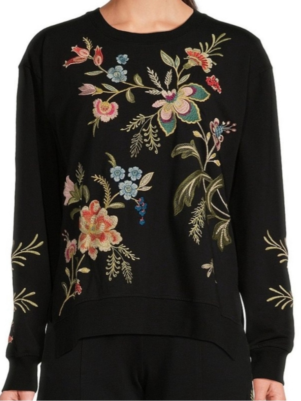 JOHNNY WAS Julianna embroidered placement floral crew neck sweatshirt XXL